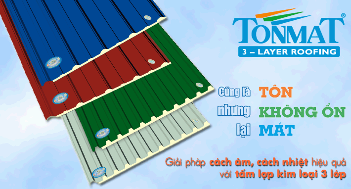 Tôn TONMAT KẼM MÀU 3 lớp (Cách nhiệt, chống ồn)